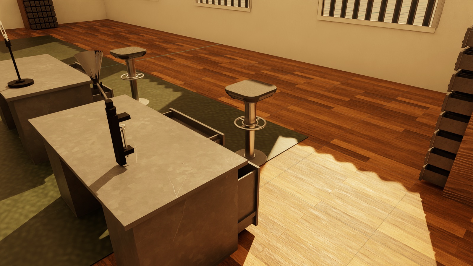 Rendered scene with a drawer articulated open