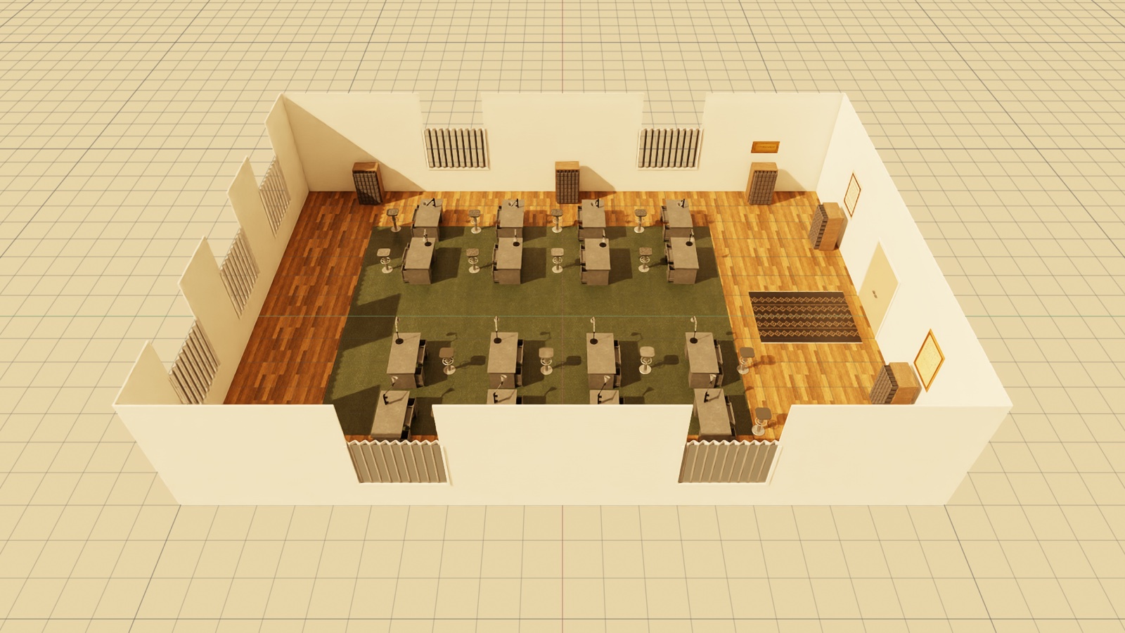 Same scene with drawers and doors driven open by their joint drives