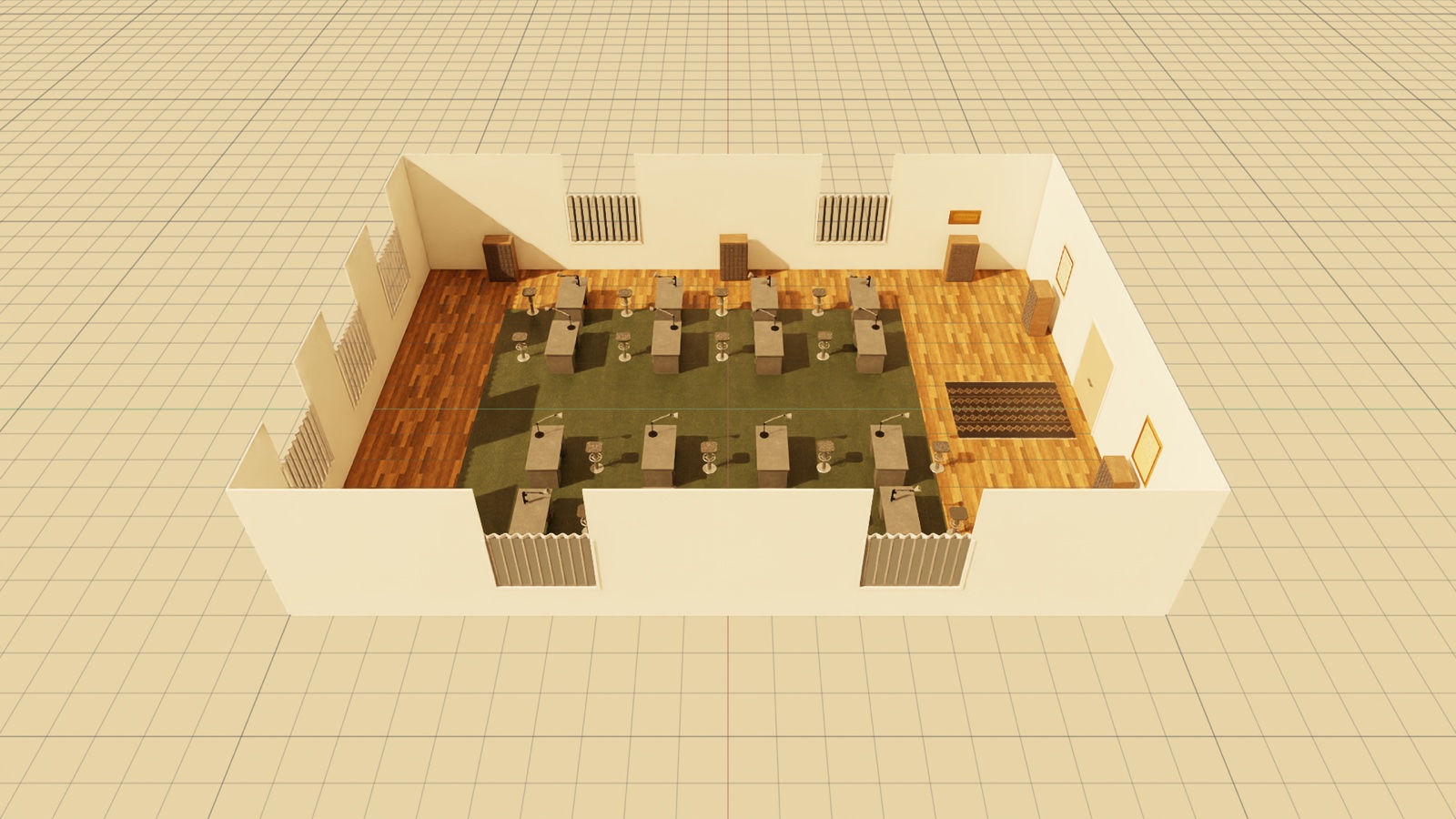 Scene in Isaac Sim with all drawers and doors closed