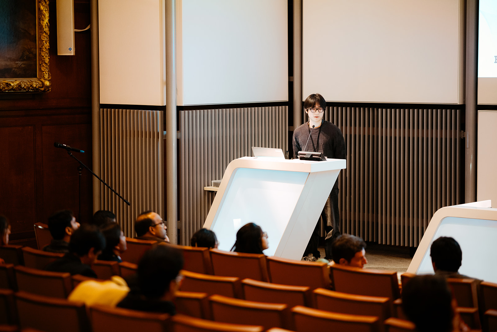 Presenting at the podium